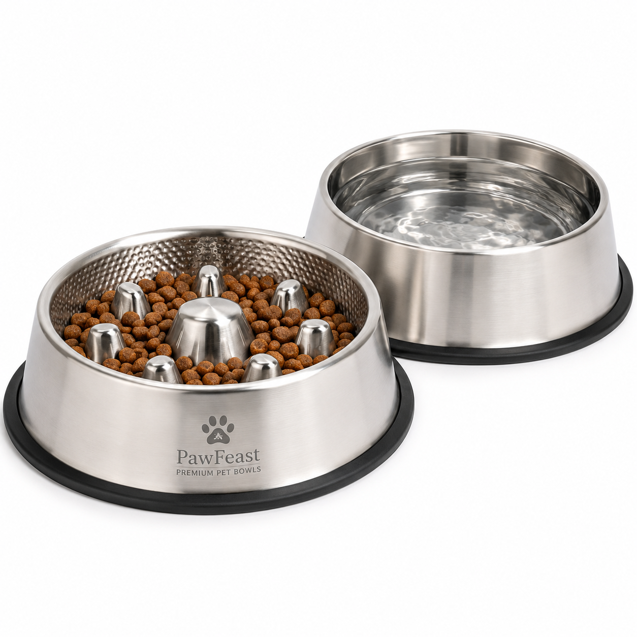 Premium stainless steel slow-feed bowl set